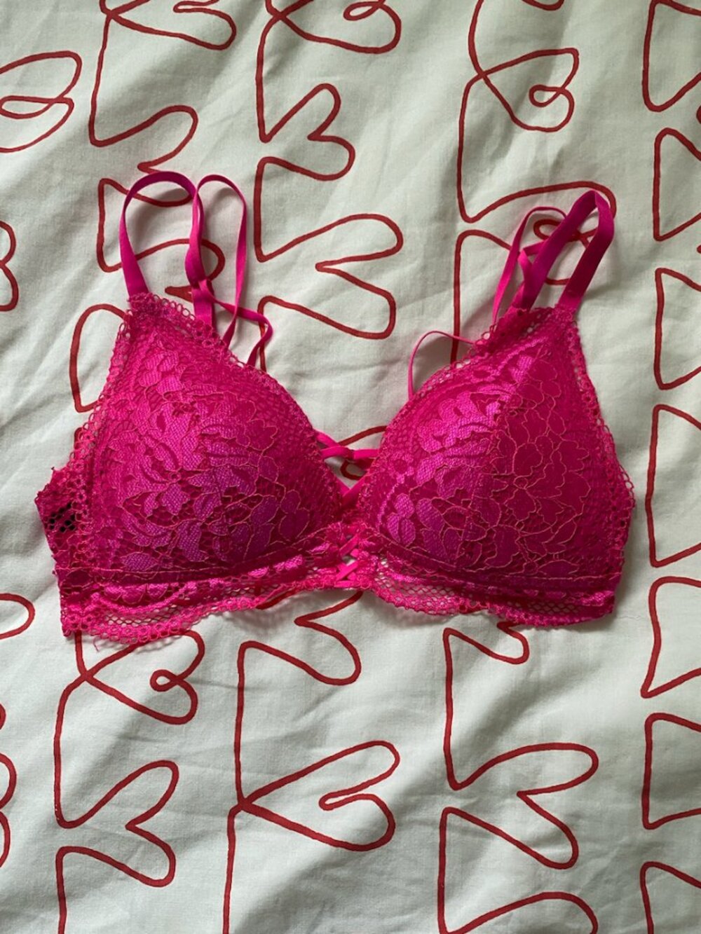 La Senza Fuchsia Pink All Over Lace Wireless Bralette XS